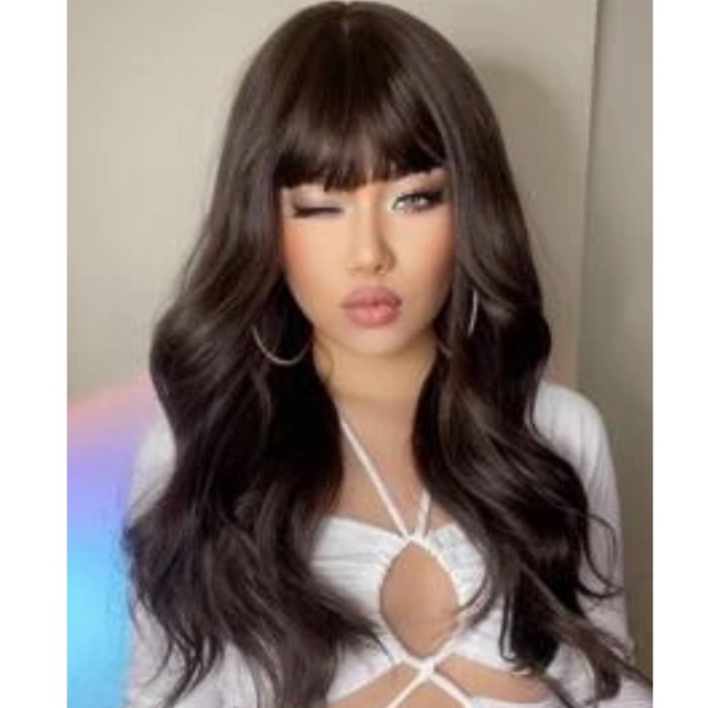 Dark Brown Synthetic Wig with Bangs